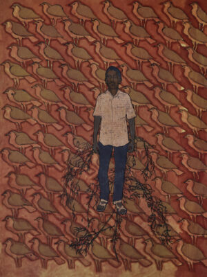 <b></b><br>Shatrughan Thakur<br> Remembering Some Words Remembering Some Moments (Gram Swaraj) <br>Natural Dyes on Khadi<br>48 x 60 Inches<br>2023