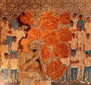 <b></b><br>Shatrughan Thakur<br> Remembering Some Words Remembering Some Moments (Gram Swaraj) <br>Natural Dyes on Khadi<br>84 x 84 Inches<br>2023