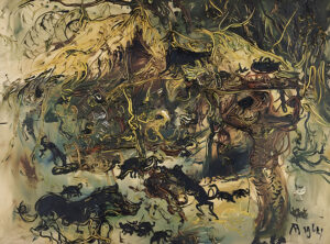 <b>Affandi</b><br>Pasar Dibawah Pohon (Marketplace under the Tree) <br>Oil on Canvas <br> 39.3 x 53.1 Inches<br>1964