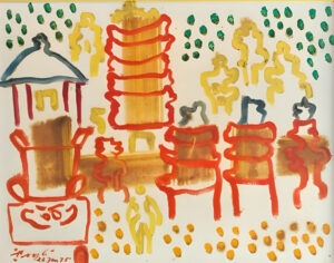 <b>Rusli</b><br>Pura Kahyangan <br>Oil on Canvas <br> 15.7 x 19.6 Inches<br>1975