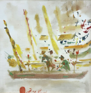 <b>Rusli</b><br>Nelayan-nelayan <br>Oil on Canvas <br> 13.3 x 13.3 Inches<br>1971