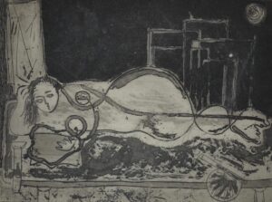 <b>Somnath Hore</b><br>Mother and Child<br>Etching on Paper <br> 7.5 x 9 Inches<br>Unknown