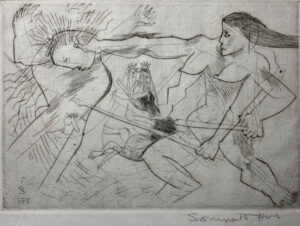<b>Somnath Hore</b><br>Mukti Judhha<br>Etching and Aquatint on Paper<br> 7 x 10 Inches<br>1995 <br> Bangladesh