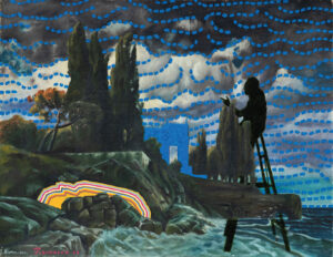 <b>Unidentified Artist & Tawatchai Somkong </b><br> 19 February, Before Nightfall <br> Oil on Canvas <br> 11.8 x 16 Inches<br> 2023