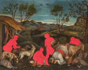 <b>Unknown Artist & Tawatchai Somkong </b><br> The One That Got Away <br> Oil on Canvas <br> 31.4 x 38.9 Inches<br> 2022