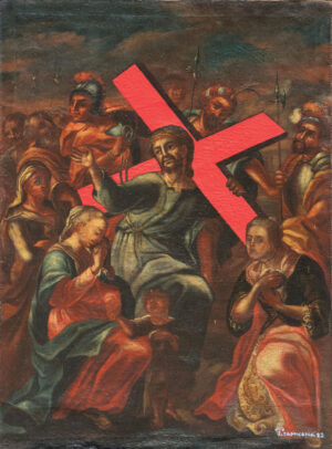 <b>Unknown Artist & Tawatchai Somkong </b><br> The Red Cross  <br> Oil on Canvas <br> 37 x 27.3 Inches<br> 2022