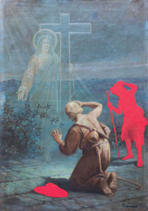 <b>G.Drah & Tawatchai Somkong </b><br> Confrontation <br> Oil on Canvas <br>  32.3 x 22.9 Inches<br> 2018