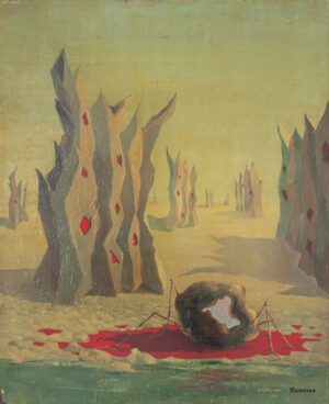 <b> J. Kerguen & Tawatchai Somkong </b><br> Untitled <br> Oil on Wood <br> 21.7 x 17.8 Inches<br> 2020