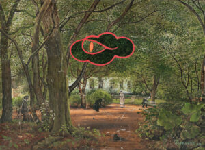 <b>Unknown Artist & Tawatchai Somkong </b><br> Surveiling Eye in the Garden <br> Oil on Canvas <br> 14.4 x 19.7 Inches<br> 2020