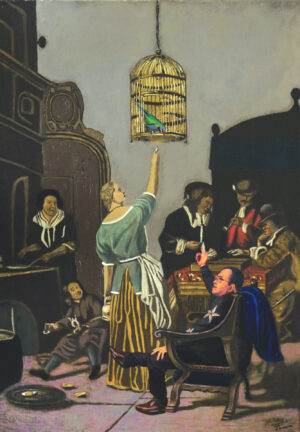 <b>Unknown Artist & Tawatchai Somkong </b><br> Dialogue in the Living Room <br> Oil on Canvas <br> 25.9 x 18.6 Inches<br> 2016