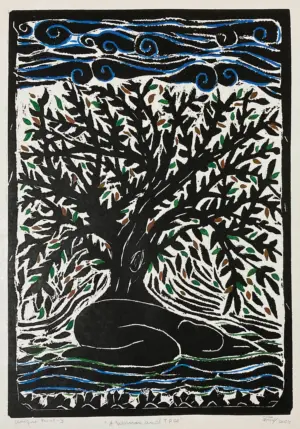 <b>Kanchan Chander</b><br>A Woman and Tree<br>Woodcut<br>30 x 22 Inches <br>2024