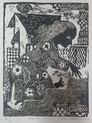 <b>Mimi Radhakrishnan</b><br>Untitled<br>Woodcut<br>14 x 10.5 Inches<br>2019
