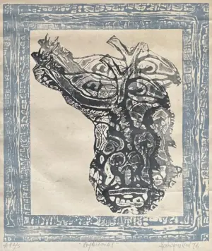 <b>Naresh Kapuria</b><br>Reflections<br>Woodcut<br>18 x 15 Inches<br>1976