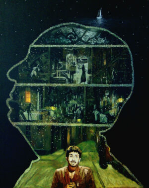 <b>Alpesh Dave</b><br>Jagte Raho<br>Stitch and Oil Colour on Canvas<br>45 x 35 Inches<br>2021