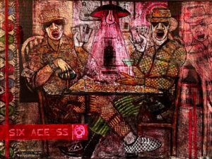 <b>A.Rajeswara Rao</b><br>Six Access<br>Acrylic on Acrylic Sheet<br>48 x 36 Inches<br>Unknown