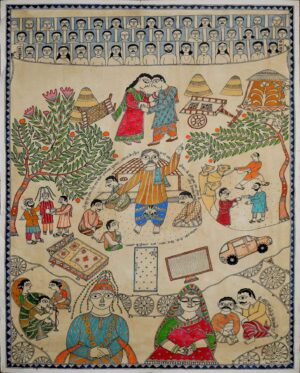 <b>Avinash Karn</b><br>Sasta Jinagi Mahag Senur<br>Acrylic and Ink on Paper<br>30 x 22 Inches<br>2022