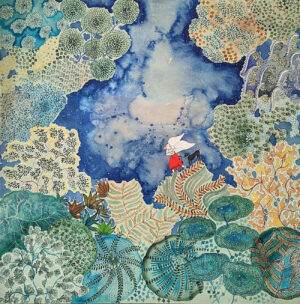 <b>Priyanka Aelay</b><br>The Beginning of the Tale of 'Balangamma'-for me<br>Acrylic on Linen Canvas<br>48 x 48 Inches<br>2023