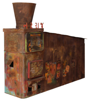 <b>Rashesh Chauhan</b><br>Untitled<br>Enamel Paint, Acid treatment and Lacquer on Metal <br>37 x 29 x 10 Inches<br>2018-19