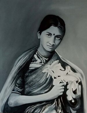 <b>Shanthi Kasi</b><br>Kamalabai Kamat<br>Oil Colour on Colour <br>24 x 30 Inches<br>2022