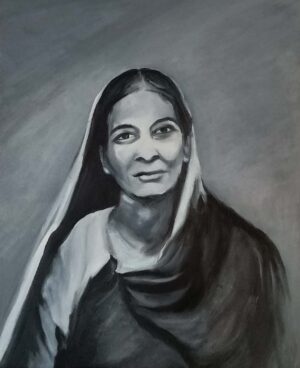 <b>Shanthi Kasi</b><br>Durgabai Kamat<br>Oil Colour on Colour <br>24 x 30 Inches<br>2022