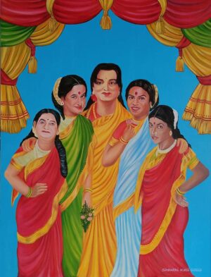 <b>Shanthi Kasi</b><br>Panch Kanya <br>Oil Colour on Colour <br>47 x 62 Inches<br>2022