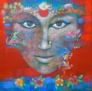 <b>Shampa Sircar Das</b><br>Devi, The Goddess<br>Acrylic on Canvas  <br>48 x 48 Inches<br>2022
