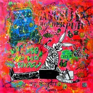 <b>Tushar Waghela</b><br>Wonderpur<br>Acrylic Spray Paint on Canvas<br>45 x 45 Inches<br>Unknown