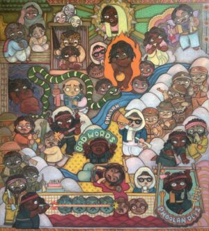 <b>Vishakha Hardikar</b><br>Chambal Tales<br>Oil on Canvas<br>77 x 84 Inches<br>Unknown