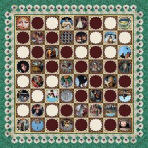 <b>Zunnurain Ahmed Pathan</b><br>Mughal-E-Azam<br>Mother of Pearl Inlay In Green Marble, Tiles Heat Press Print/Brass Inlay<br>48 x 48 x 0.7 Inches<br>2021