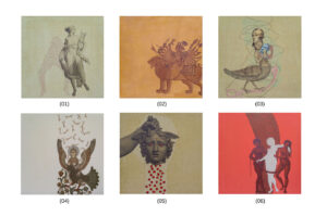 <b>Anamika V</b><br>Shifting Semblances- 01, 02, 03, 04, 05, 06<br> (set of 6 works) <br>Mixed Media on Canvas<br>12 x 12 Inches (each)<br>2023