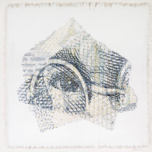 <b>Anil Majumdar</b><br>Untitled<br>Hand Woven Strips of Archival Print on Hahnemuhile, Ink and Silver Leaf<br>24 x 24 Inches<br>2022