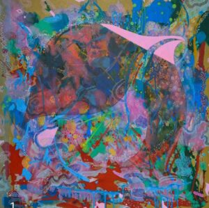 <b>Kailash Desai</b><br>Pink Leaves<br>Acrylic on Canvas<br>42 x 42 Inches<br>2023