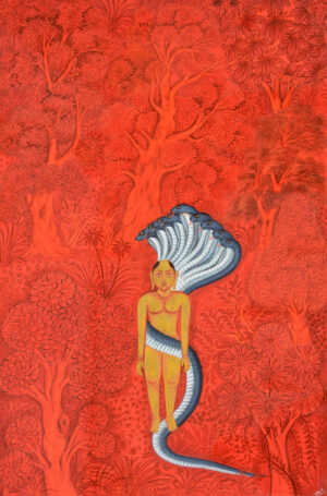 <b>Jai Khanna/b><br>Glory of Parshwanath- The Magical Forest of Shikar Ji<br>Natural Colours on Cloth<br>24 x 36 Inches<br>2022