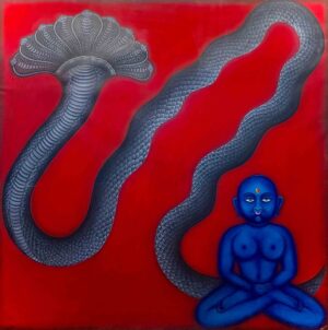 <b>Jai Khanna/b><br>The Dance of Naga<br>Natural Colours on Cloth<br>48 x 48 Inches<br>2022