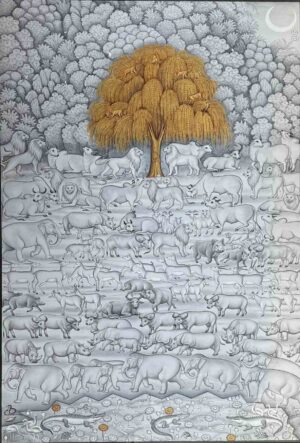 <b>Jai Khanna/b><br>The Elementary Universe<br>Natural Colours on Cloth<br>36 x 60 Inches<br>2022