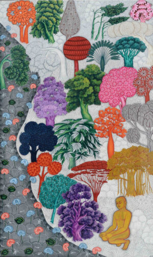 <b>Jai Khanna/b><br>The Twenty Four Trees<br>Natural Colours on Cloth<br>36 x 60 Inches<br>2022