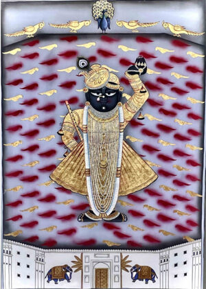 <b>Jai Khanna/b><br>Dhol Utsav<br>Pure Gold ans Natural Colour in Bareek Kalam on Cloth<br>36 x 24 Inches<br>2022