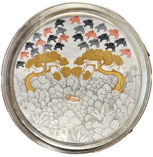 <b>Jai Khanna/b><br>Universe of Mahavira<br>Natural Colours on Cloth<br>36 x 36 Inches<br>2022