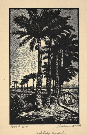 <b>Haren Das</b><br>Solitary Guard<br>Woodcut on Paper <br> 4.2 x 7.1 Inches<br>1948