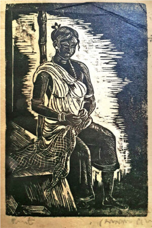 <b>Somnath Hore </b><br>Untitled<br>Woodcut on Paper <br> 5.4 x 8.4 Inches<br>1992