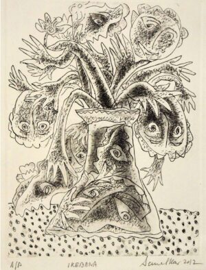 <b>Sanat Kar </b><br> Ikebana <br> Etching on Paper <br> 13.5 x 10 Inches (Print Area)<br> 16 x 12 Inches (Page Size) <br>2012 <br> Artist's Proof
