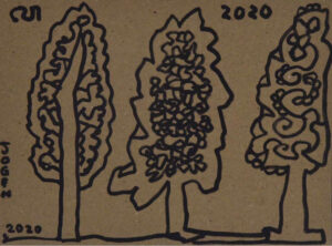 <b>Jogen Chowdhury </b><br> Untitled <br> Pen and Ink Brown on Paper Pasted on Board <br> 6 x 8 Inches <br>2020