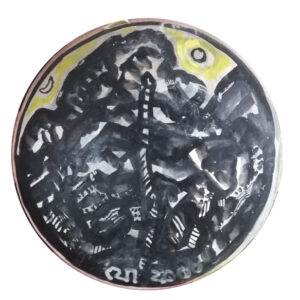 <b>Jogen Chowdhury </b><br> Untitled <br> Acrylic on Sora (Ceramic Plate) <br> 10 Inches Diameter <br>2000