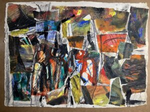 <b>Reba Hore/b><br>Collage-III<br>Painted Paper bits pasted on Pulp Paper<br>12.5 x 17.5 Inches<br>1997