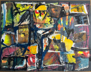 <b>Reba Hore/b><br>Collage-II<br>Painted Paper bits pasted on Pulp Paper<br>13 x 17.5 Inches<br>1997