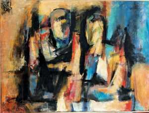 <b>Reba Hore/b><br>Companions-I<br>Oil, Wax and Egg on Canvas<br>23.5 x 31 Inches<br>1987