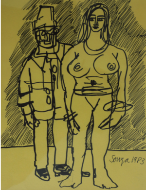 <b> F.N Souza </b><br>Untitled<br>Felt Tip on Paper <br> 11 x 8.5 Inches<br>1983