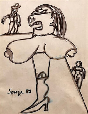 <b> F.N Souza </b><br>Untitled<br>Marker and Watercolour on Paper <br> 11 x 8.5 Inches<br>1983