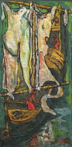 <b>P.Surendranath </b><br>Catamaran<br>Oil on Canvas<br> 17.5 x 8.5 Inches<br>1970