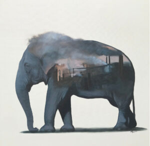 <b>Dushyant Patel </b><br>Elephant Series <br>Acrylic and Oil on Canvas <br> 24 x 24 Inches<br>2024